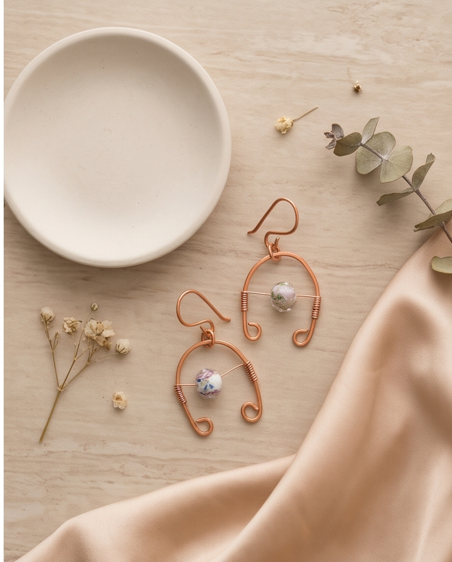 Pair of Confetti Bloom copper-tone wire dangle earrings