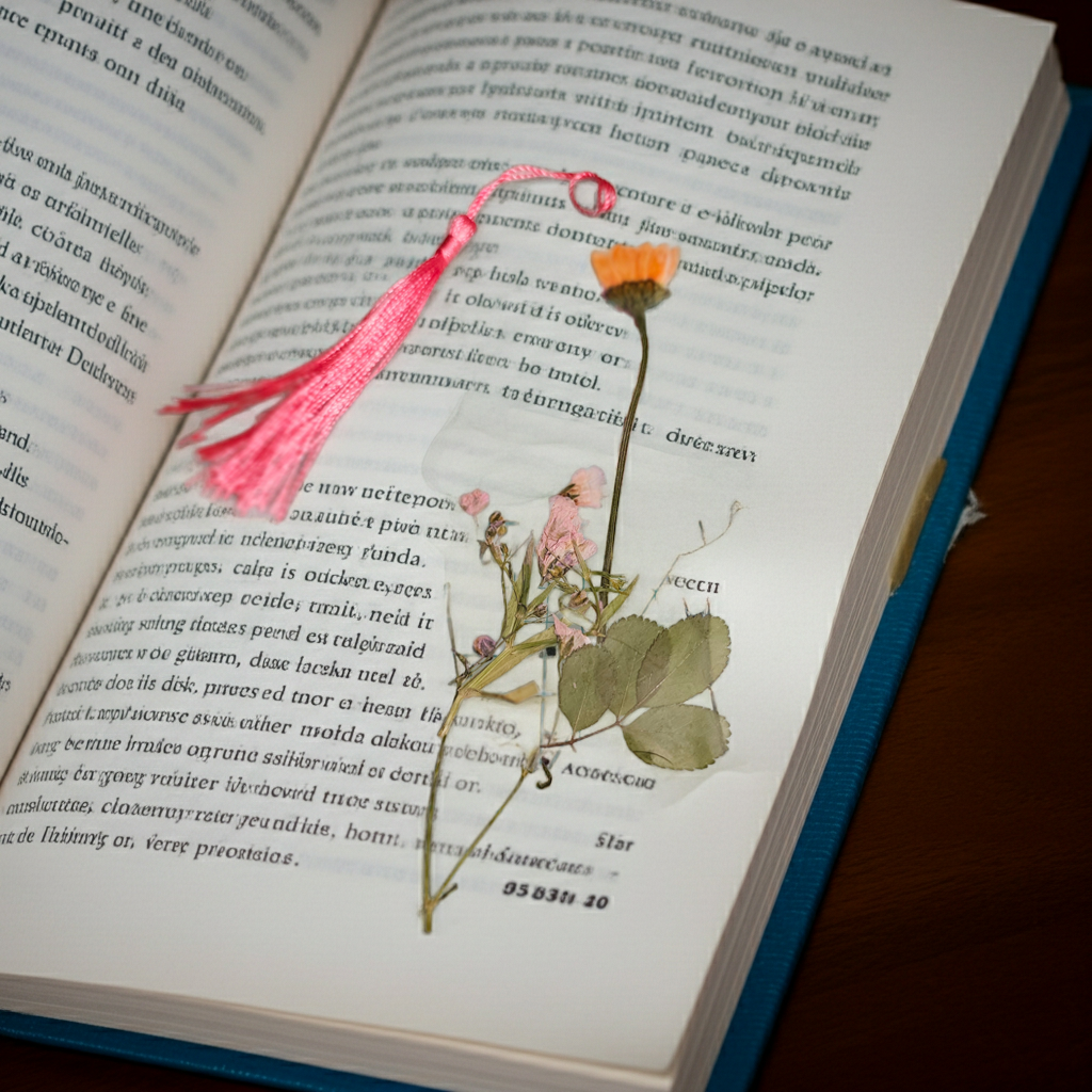 Botanical Garden Bookmark | Pressed Flowers & Ferns in book