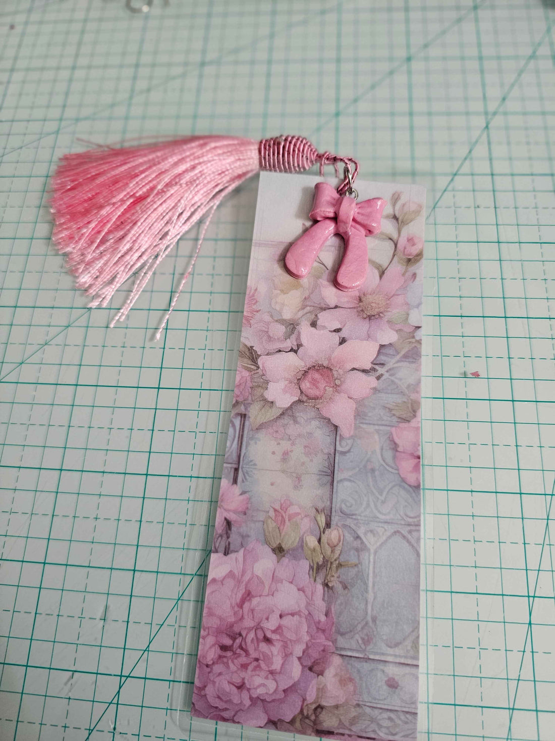 Pink Floral Print Bookmark | Pressed Flower Bookmark with Tassel