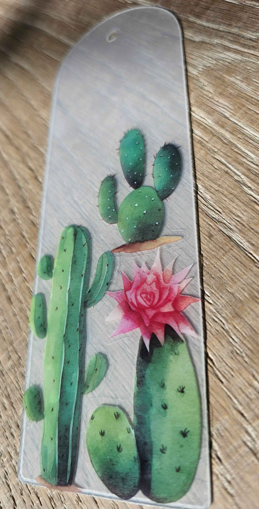 cactus with pink flower acrylic bookmark